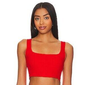 LITA by Ciara Fiery Red Ribbed Knit Cropped Square Neck Tank